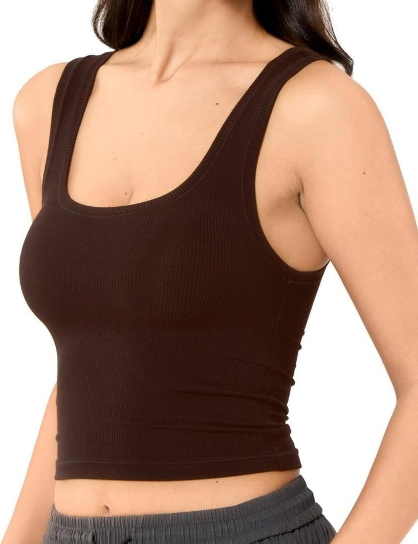 Tank Top for Women Cropped Camisole Ribbed Cami Sleeveless Shirts Summer Basic (Brown)