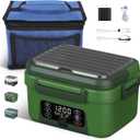 Cordless Electric Heated Lunch Box, 1.5L - 6.3 Cups 20000 mAh 100W Rechargeable Smart Self-Heating Food Warmer with Removable Divider, Spoon, Fork, BPA Free, Portable Lunchbox for Car Travel Office (Blackish Green)