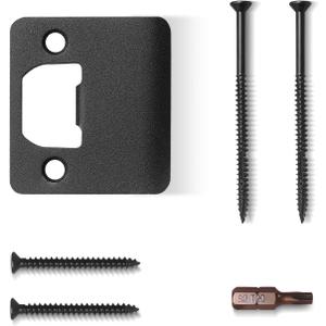 Extended Strike Plate 2" x 2-1/4", Heavy Duty Version with Torx/Star Screws & Bit, Extender Lip Door Latch Striker, Exterior/Interior Door Restorer Kit (Matte Black, 1 Pack)