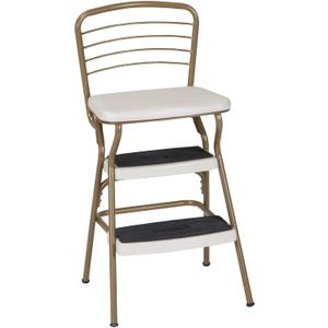 COSCO Stylaire Retro Chair + Step Stool with Flip-Up Seat , Gold & Cream