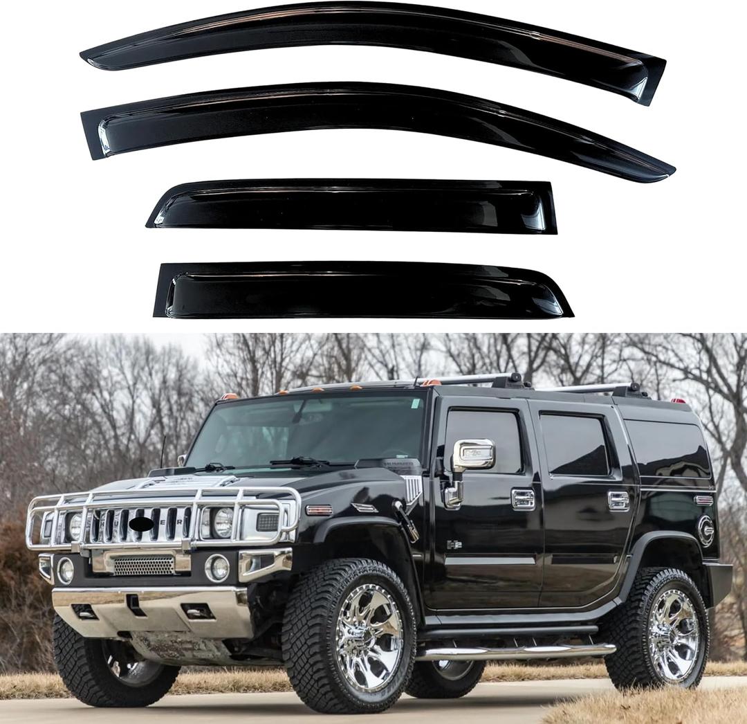KPY Window Visors Compatible with Hummer H2 2003-2009, 4PC Rain Guard Side Vent Deflectors Tape-On Style, 2003 2004 2005 2006 2007 2008 2009