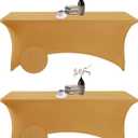 eccwai 2Pack Spandex Waterproof Table Covers 6ft，Spandex 6ft Waterproof Table Cover for Party, Wedding, Banquet, and Events(Gold)