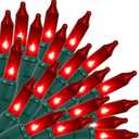 Red Christmas Lights Indoor Outdoor, 33 FT 150 Count Incandescent Mini String, 120V UL Certified Green Wire for Xmas Tree, Wreath, Patio, Holiday, Party, Home, Garden Decorations