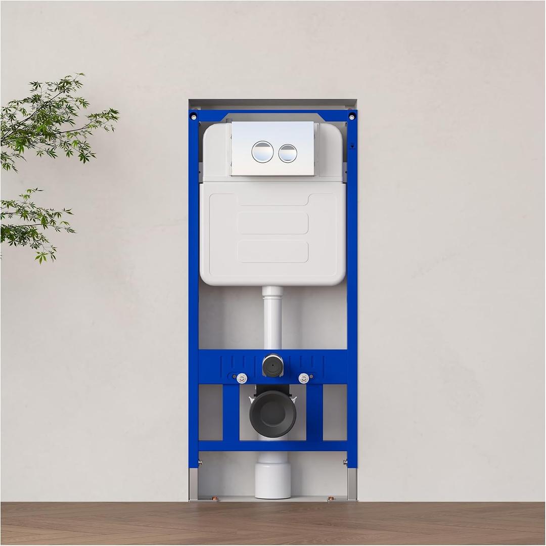 MEJE #MZE014P- In-Wall Toilet Tank Carrier with Dual-Flush Actuator Plate, White (Compitable with #MZE014P Wall-Hung Smart Toilet to work as A Intelligent Toilet Combo)