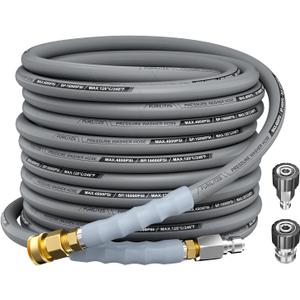 Purilitzs 3/ 8'' Pressure Washer Hose 50FT 4800PSI, Kink Resistant Power Washer Hose Steel Wire Braided with Swivel Quick Connect & 2PCS M22 Adapter, Non Marking Commercial Grade Pressure Water Hose (Gray)