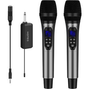 HOTEC Wireless Microphones, Professional UHF Microphone System Dynamic Microphones with Echo/Volume Control & Rechargeable Receiver for PA System, Karaoke Machine, Mixer, Speech, Wedding, Church