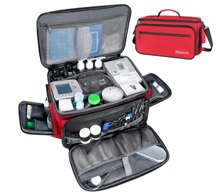 Mancro Medical Bags, Large Medication Storage Empty, Water Resistant Pill Bottle Organizer for Home, First Aid Responder Bag, Nurse Gifts, Red Medical Supply Organizer