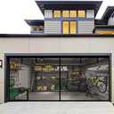 Fiberglass Magnetic Garage Screen Door - Double 16x7ft (2 car) Hands Free Mesh Screen DoorDIY Retractable Garage Door Screen with 6 Roll Up Starps (Fit 16 Ft W * 7 Ft H-A)