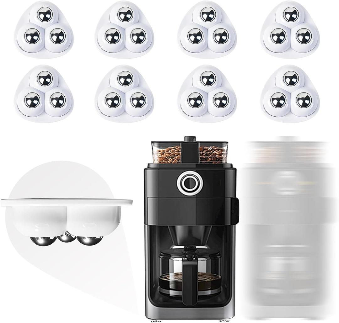 Appliance Casters - Furniture Sliders & Appliance Rollers for Kitchen, Coffee Machine, Blender, Oven - Helps Mom or Wife Easily Solve Countertop Sliding (White, 8pcs)