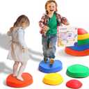 makarci Stepping Stones for Kids, 5pcs Non-Slip Plastic Balance Stones, Promoting Children's Coordination Skills Sensory Play Equipment, Toddler Toys for Age 3 4 5 6 7 8 Years (Rainbow)