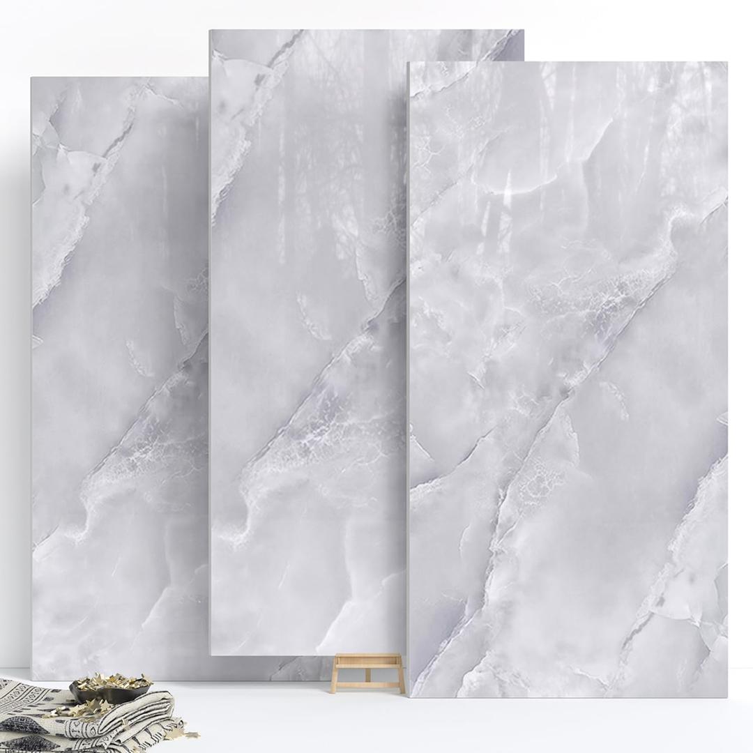 10-Pack Peel and Stick Marble Wall Panels - ICY Gray 12" x 24" (19.34 Sq. Ft.),Glossy PVC Waterproof Shower Tiles for Bathroom, Kitchen & Living Room Decor -Realistic Marble-Like Finish