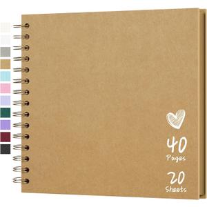 Scrapbook 8x8 Inch DIY Scrapbook Album Hardcover Kraft Paper Scrap Book Photo Albums 40 Pages Perfect for 4x6 / 5x7 Photos Memory Book for Family, Wedding