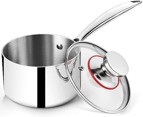 P&P CHEF 3 Quarts Tri-Ply Stockpot and Saucepan, Stainless Steel Sauce Pan with Lid, Cooking Induction Pot, Kitchen Cookware for All Stoves, Non-Toxic, Durable & Dishwasher Safe, 1 Piece