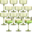 12 PCS Gold Rim Plastic Champagne Coupe Cup Sage Green Ribbed Coupe Glasses 10oz Detachable Espresso Martini Glass Vintage Margarita Glassware Cocktail Glass Set for Baby Shower Christmas Wedding