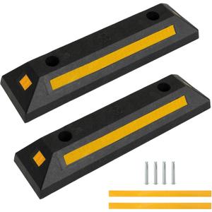 Heavy Duty Rubber Curb Car Stop | 2-Pack Curb Garage Vehicle Floor Stopper for Parking Safety with Reflective Yellow Stripes, Rubber Parking Curb Guide for Cars, Trucks, RVs, and Trailers