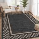 GarveeHome Modern Bordered 9x12 Area Rugs for Living Room Bedroom Soft Washable Large Bedroom Throw Carpet Non Slip Checkered Geometric Rugs for Dining Room Home Decor Office, Black