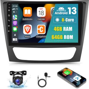 [4G+64G] 8 Core Car Radio for Mercedes Benz E Class W211 E200 CLS W219 2002-2009, Android 13 Touch Screen W211 Stereo, DSP 32 EQ/IPS/Carplay/Android Auto/SWC/Bluetooth 5.0/WiFi