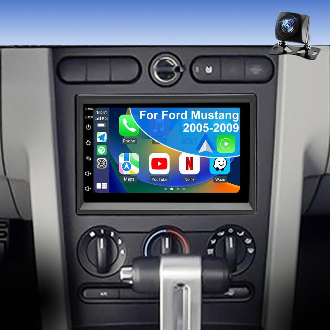 5GWifi Android Upgrade Car Radio for Ford Mustang 2005-2009, Explorer 2006-2010, Ford E150/E250/E350 2009-2014 7inch Touch Screen Stereo Head Unit Wireless Carplay Android Auto GPS Bluetooth FM Camera