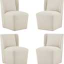 Upholstered Dining Chairs Set of 4 with Casters, Wingback Modern Side Armless Deskchair with Rollers for Diningroom Bedroom Livingroom Reading Room, Cream Beige Fabric (4 PCS (4 BOX))