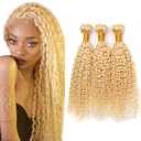 613 Bundles Human Hair Blonde Water Wave Human Hair Bundles 24 26 28 Inch Unprocessed Brazilian Virgin Weave Hairs Blonde 3 Bundle 50 Gram Per Bundle Wet and Wavy Bundle