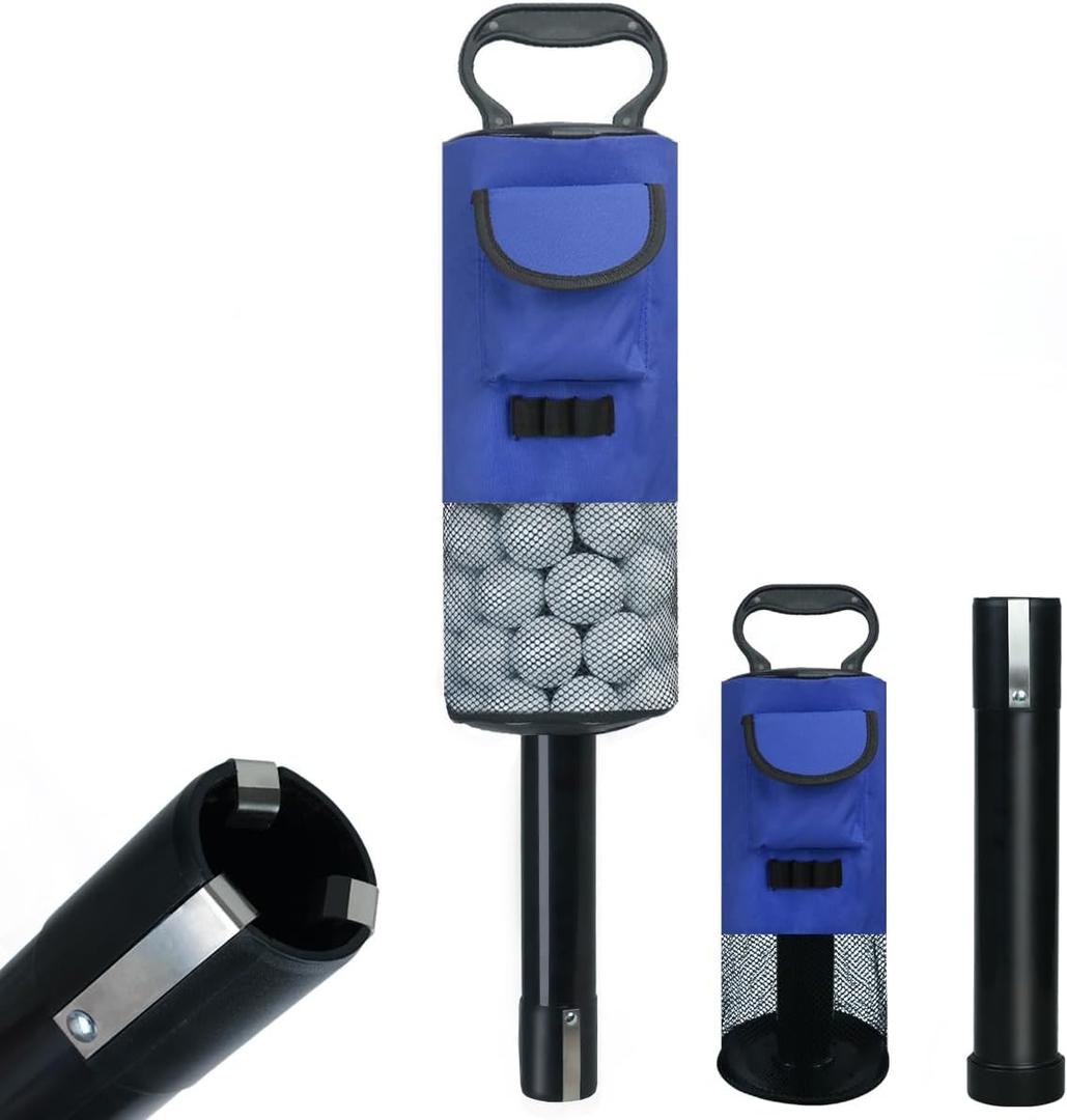 HOW TRUE Golf Ball Retriever, Portable Shag Bag Golf Ball Pick Up with Removable Plastic Tube, Pocket Shagger Storage (Blue 1)