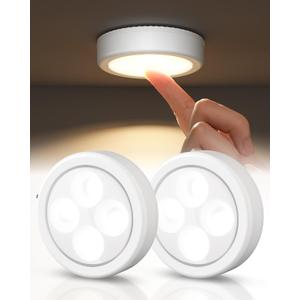 EZVALO LED Puck Lights, Rechargeable Battery Touch Light, 2.5'' Mini Tap Lights, Wireless Closet Light, Under Cabinet Lighting, 3 Color Temps, Stick On Lights Kitchen,Closet,Pantry(2 Pack) (White)