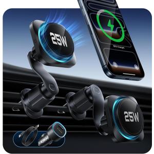 ESR OmniLock Qi2.2 Certified 25W MagSafe Car Mount Charger with CryoBoost, Phone Cooling MagSafe Car Charger, 360° Rotatable, Air Vent Magnetic Car Phone Holder for iPhone 17/ 16 with iOS 26, Black