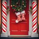 Suncalla 2 Pack Christmas Candy Cane Design Column Wraps 108 x 54 Inch Candy Cane Striped Disposable Porch Column Wraps with 1 Roll Tape Red and White Christmas Striped Pillar Cover for Xmas Decor