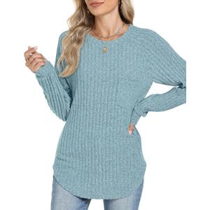 Motarto Lightweight Sweaters for Women Tunic Ribbed Tops Pull Over Casual Long Sleeve Shirts Plus Size Top for Daily Wear (XL)