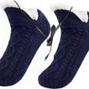 PURFUN Electric Heated Fleece Socks Slippers for Men Women, Winter USB Heating Pad Knitted Socks Foot Heater Anti-Slip Thermal Home Indoor Slippers Footwear Foot Warmer