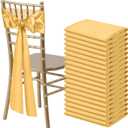 50 PCS Gold Satin Chair Sashes Bows Universal Chair Ribbon Ties Back Sash for Wedding Party Reception Events Banquets Hotel Event Chair Cover Decoration (7x108 inch)