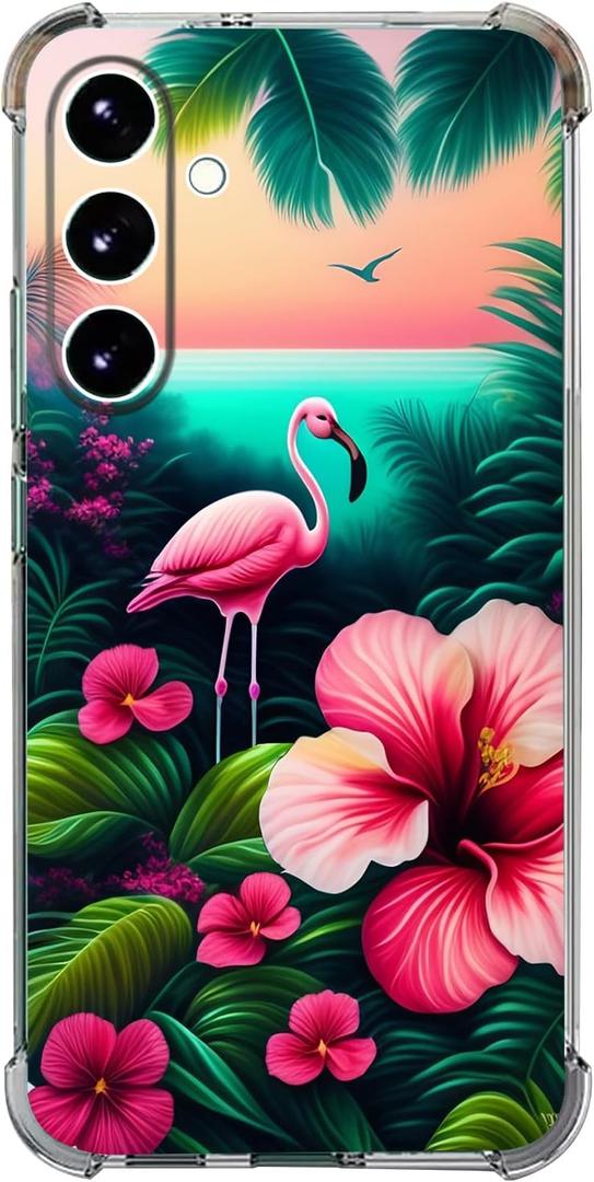 Beaucov Case for Samsung Galaxy S25,Pink Flamingo Flowers Bird Drop Protection Shockproof Case TPU Full Body Protective Scratch-Resistant Cover for Samsung Galaxy S25