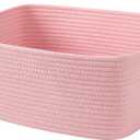 OIAHOMY 19L Woven Basket, Gift Basket Empty with Gift Bags and Ribbons, Rope Baskets for Baby Showers, Storage Baskets with Handles for Nursery, Pet Toy Organizer - Pink (Large: 15.35L*11.42W*6.7H)