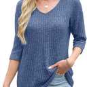 JomeDesign Womens Sweaters V Neck 3/4 Sleeve Shirts Dressy Casual Blouses Loose Fit Tunic Tops Fall Fashion (Purple, XL)