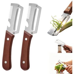 2 x Multi-Functional Vegetable Peeler with Wooden Handle,3-in-1 Stainless Steel Stainless Steel Veggie Cutter with Bottle Opener,Kitchen Tool for Fruit Veggie Pumpkin That Need to Be Peeled(2PCS)