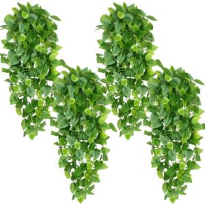 Waipfaru Fake Hanging Plants, 4pcs Artificial Hanging Plant, Faux Ivy Pothos Vines Greenery for Wall Home Bedroom Living Room Aesthetic Kitchen Office Aesthetic Kitchen Indoor Outdoor Decor (Epipremnum Aureum)
