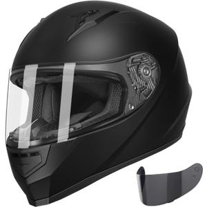 GLX GX11 Compact Motorcycle Helmet - Matte Black, Large - Full Face w/ Tinted Visor, DOT Approved (Black, L)
