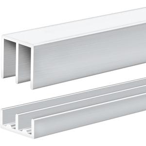 1 Set 4 ft Silver Aluminum Sliding Door Track Set for 1/4" Panels, Top and Bottom Closet Door Metal Track for Cabinet, Showcase, Glass or Wood Sliding Doors