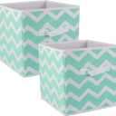 DII Non Woven Polyester Storage Bin, Chevron, Aqua, Small Set of 2