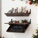 Gurexl 24''L x 13''W x 4''D Gun Rack with Magnetic Lock, Compact Gun Shelf with Secure Hidden Compartment for Wall Mount Display, Indoor Storage Security Safe Box for Home, Dark Rustic