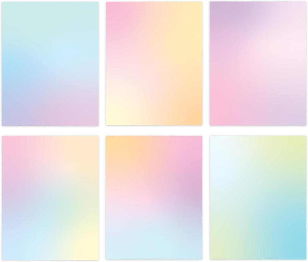 Pastel Gradient Paper Stationery, Aesthetic Paper 8.5 x 11 Inches, 60 Sheets, Colorful Writing Paper, Pretty Stationary Paper, Decorative Scrapbook Paper