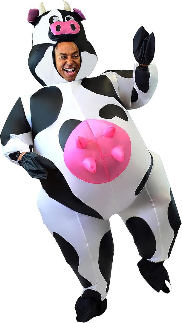 Spooktacular Creations Inflatable Cow Costume Adult, Halloween Blow up Outfit, Cow Inflatable Suit for Cosplay Themed Parties (X-Large(75In))