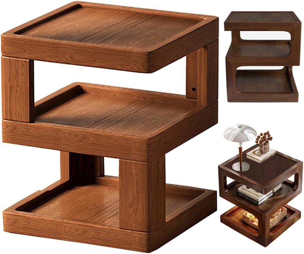 Walnut Side Table,Solid Wood Open Bedside Table, 3 Tier Nightstand Modern (13.7''(Width))