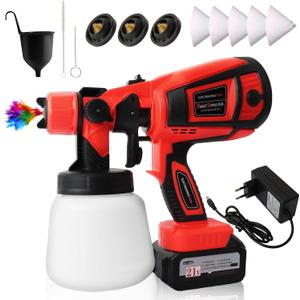 Cordless Paint Sprayer Gun with Battery 1 X 2200mAh, Handheld Electric Paint Gun with 5 Copper Nozzles, 1400ML Containers, Paint Sprayer for House Painting Furniture Cabinets Fence Wall