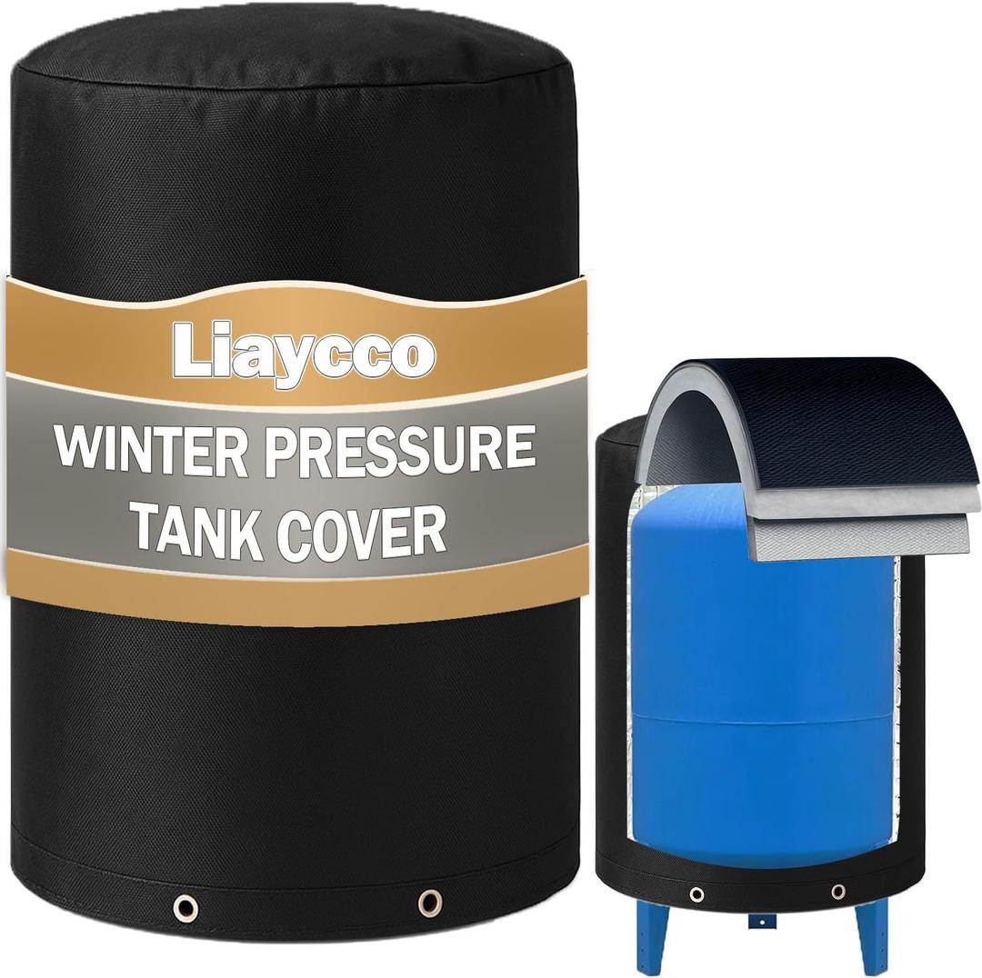 24"D x 34"H Round Well Pressure Tank Cover(5F) - Insulated Well Pump Cover, Thickened 3 Layers Water Well Tank Covers for Outdoor Winter Freeze Protection (Black)