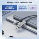 Cable Matters 48Gbps Unidirectional USB C to HDMI 2.1 Cable - 6ft, Support 4K 240Hz and 8K 60Hz HDR - Thunderbolt 3, Thunderbolt 4, USB4 Compatible with iPhone 16/15, Max 4K@60Hz on Any MacBook