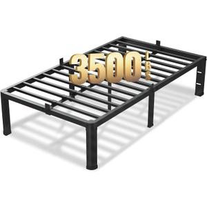 VIPSHOW 18 Inch Twin Size Bed Frame, 3500Lbs Heavy Duty Metal Platform with Round Corner Legs Mattress Slide Stopper, Steel Slat Support No Box Spring Needed, Noise Free, Non-Slip, Easy Assembly