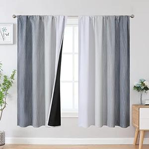 Estelar Textiler Rod Pocket Gray and White Blackout Curtains 63 Inches Long, Full Light Blocking Window Curtains for Bedroom, Thermal Insulated Room Darkening Drapes,52x63 Inch, Grey, 2 Panels