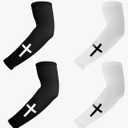 BOXOB 2 Pairs Faith Cross Arm Sleeves, Polyester Religious Compression Cooling Arm Sleeves for Men Women Football Basketball Baseball Running Cycling Outdoor Activities Sleeve (Black, White)