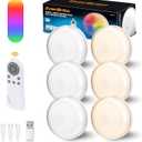 EverBrite Puck Lights with Remote, Rechargeable Linked Sensor Under Cabinet Lights, 10 RGB Colors, Group Control Dimmable Kitchen & Bedroom (6Pack)